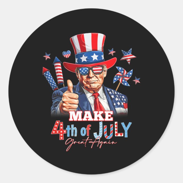 Sticker Rond Make 4th Of July Great Again Patriotic Firework Do (Devant)