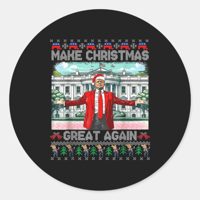 Sticker Rond Make Christmas Great Again Xmas Funny Trump Pajama (Devant)