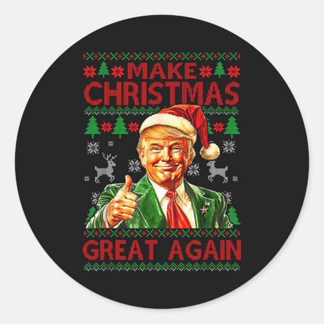 Sticker Rond Make Christmas Great Again Xmas Funny Trump Pajama (Devant)