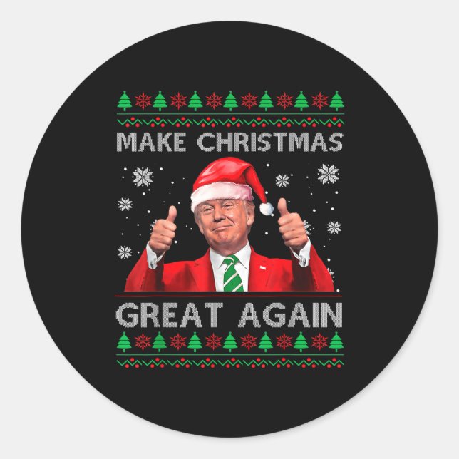 Sticker Rond Make Christmas Great Again Xmas Funny Trump Pajama (Devant)