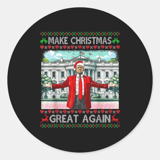 Sticker Rond Make Christmas Great Again Xmas Funny Trump Pajama (Devant)