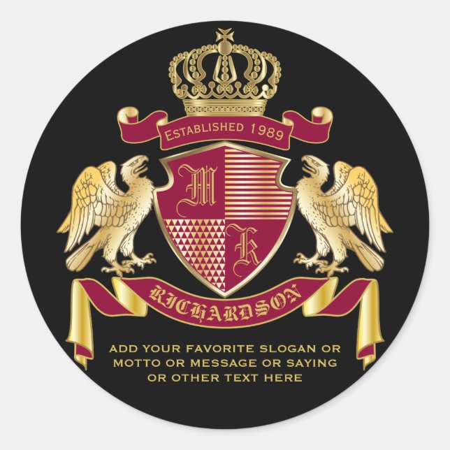 Sticker Rond Make Your Own Coat of Arms Red Gold Eagle Emblème (Devant)