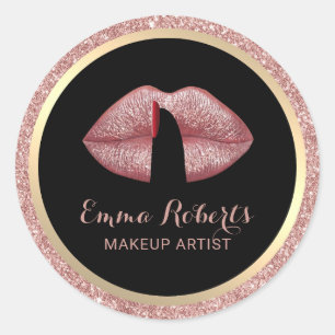 Sticker Rond Makeup Artiste doigt sur lèvres Rose Gold Salon