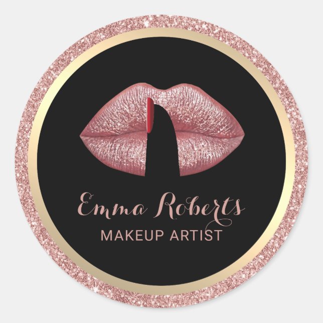 Sticker Rond Makeup Artiste doigt sur lèvres Rose Gold Salon (Devant)