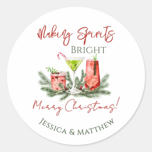 Sticker Rond Making Spirits Bright Couples Personnalisés pour l (Devant)