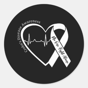 Sticker Rond Maladie de Crohns Coeur soutien de Ribbon violet d