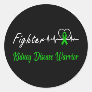 Sticker Rond Maladie du rein Guerrier Heartbeat Combattre Green