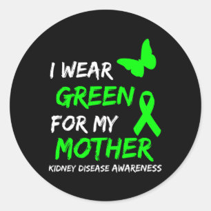 Sticker Rond Maladie rénale Je Porte Vert Pour Ma Mère Ruban 1
