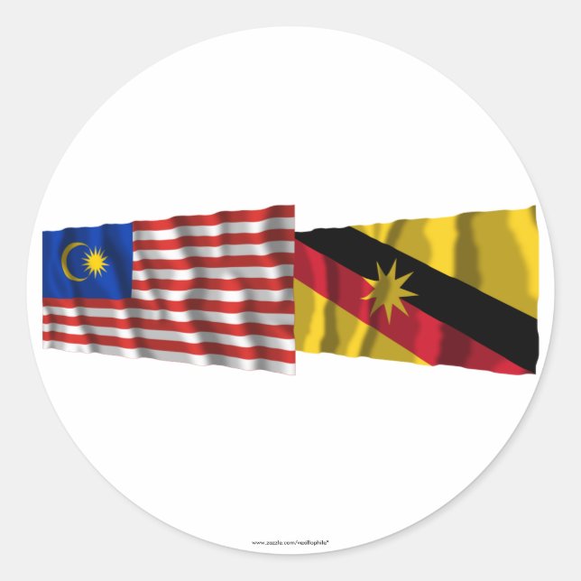 Sticker Rond Malaisie & Sarawak drapeaux d'agitation (Devant)