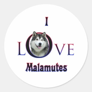 Sticker Rond Malamute d'Alaska I Love