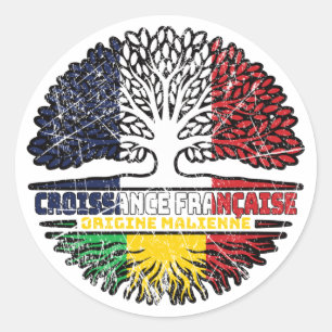 Sticker Rond Mali Malien France Drapeau des racines d'arbres