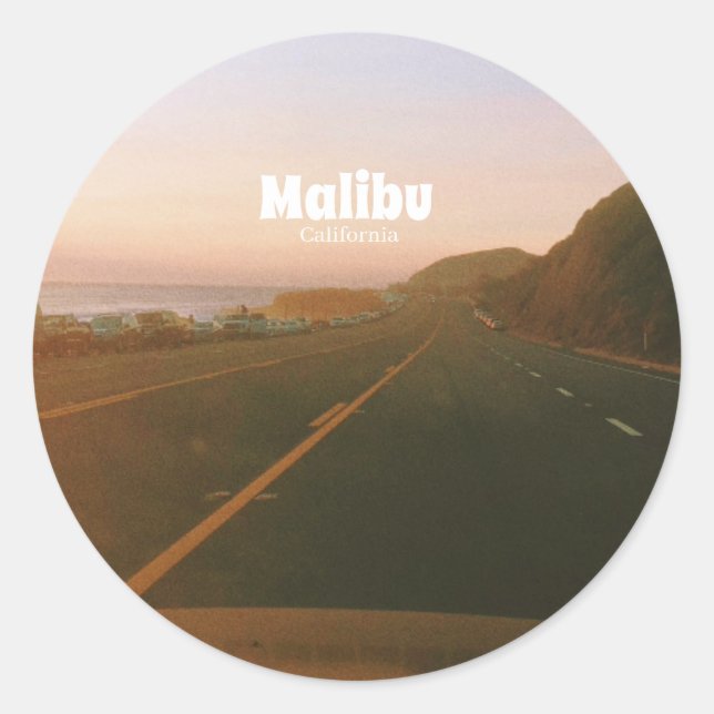 Sticker Rond Malibu, Californie Road Trip  (Devant)