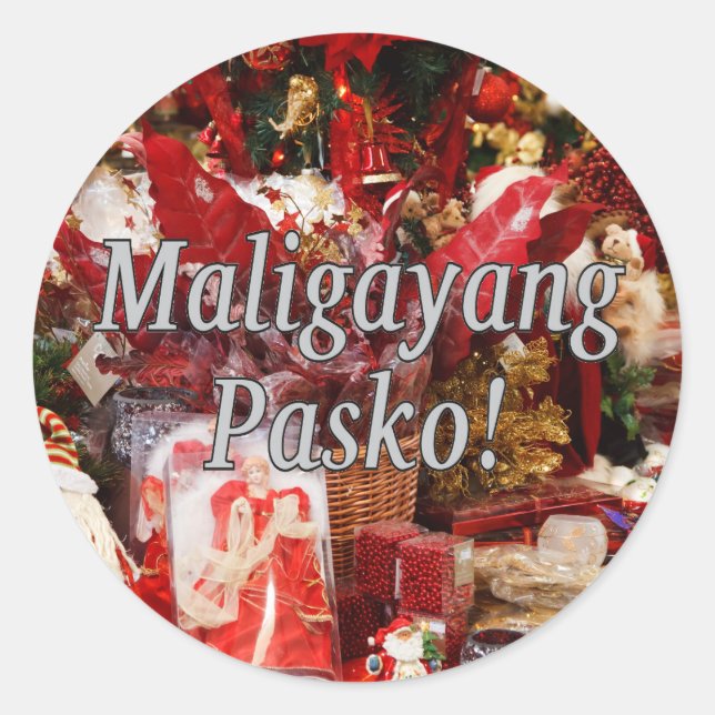 Sticker Rond Maligayang Pasko ! Joyeux Noël à Tagalog wf (Devant)