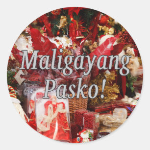 Sticker Rond Maligayang Pasko ! Joyeux Noël dans le wf de