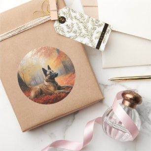 Sticker Rond Malinoi belge en automne Leaves Fall Inspire