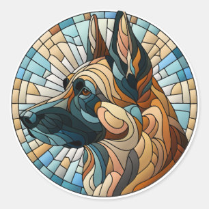 Sticker Rond Malinois belge - Art Mosaïque