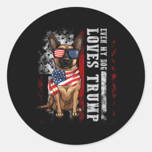 Sticker Rond Malinois belge Même mon chien aime Trump drôle