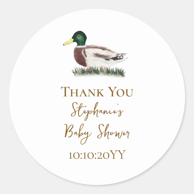 Sticker Rond Mallard Duck Baby shower Merci Favoriser (Devant)