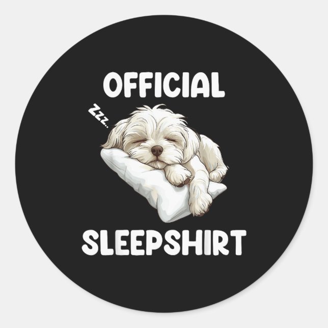 Sticker Rond Maltese Sleepshirt Cute Dog Lover Pajama Sleepwear (Devant)
