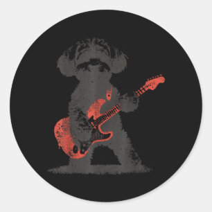 Sticker Rond Maltipoo vintage rock joue de la guitare chien drô
