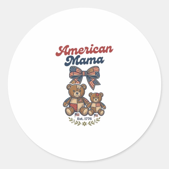 Sticker Rond Mama Américaine Ours Patriote Patchwork Vector Des (Devant)