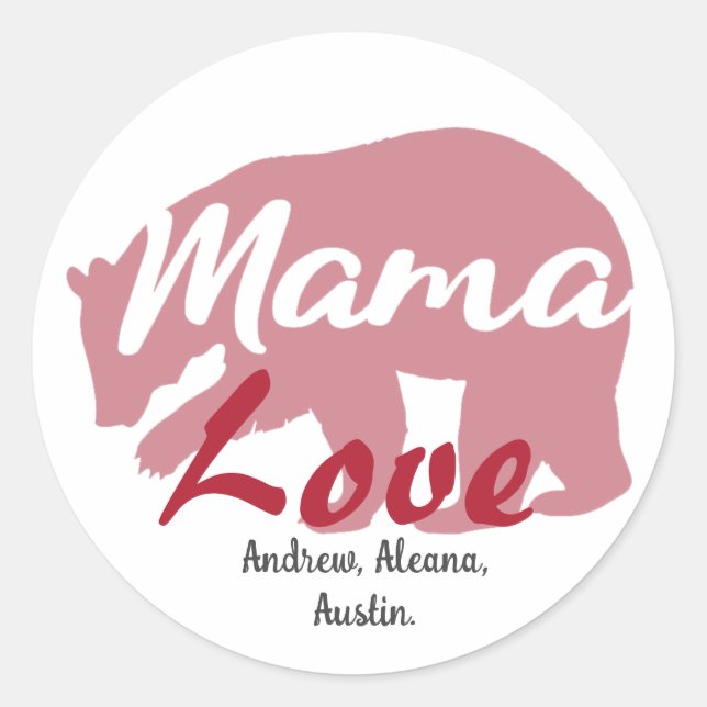 Sticker Rond Mama Bear Maman Noms des enfants Personnaliser per (Devant)