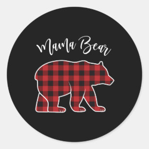 Sticker Rond Mama Bear Pajama Rouge Buffalo Noël Amusant Chr Fa