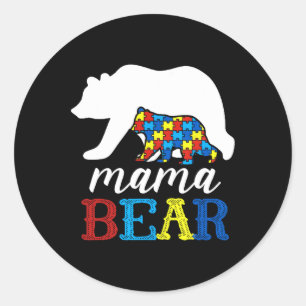 Sticker Rond Mama Bear Sensibilisation sur l'autisme Puzzle Mam