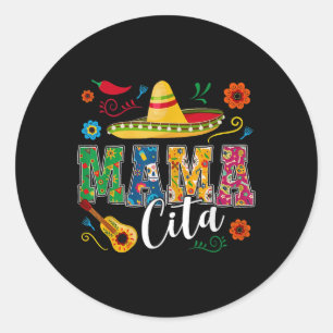Sticker Rond Mama Cita Cinco De Mayo Mexicaine Sombrero Guitare