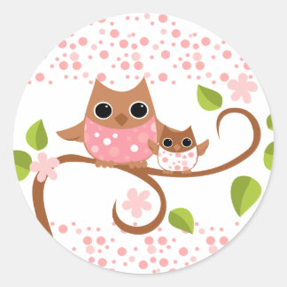 Sticker Rond Mama et Baby Owl