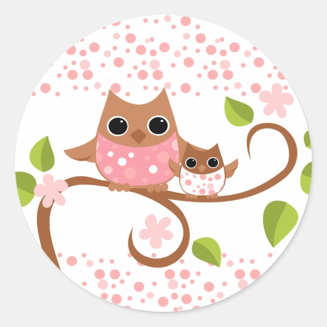 Sticker Rond Mama et Baby Owl (Devant)