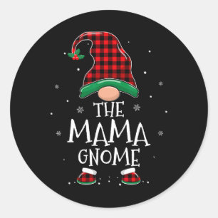 Sticker Rond Mama Gnome Xmas Famille Correspondant Rouge Plaqué