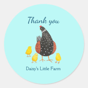 Sticker Rond Mama Hen et trois poussins poulet sur mesure merci