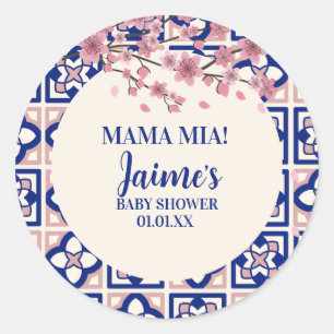 Sticker Rond Mama Mia Baby Shower Cerisiers en Fleurs