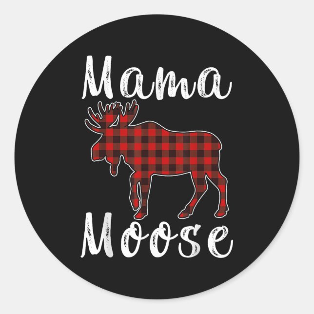 Sticker Rond Mama Moose Family Christmas Pajama Red&amp; Black  (Devant)