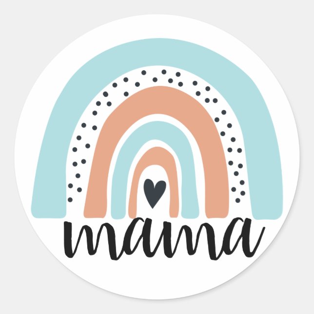 Sticker Rond Mama Rainbow Blue Peach (Devant)