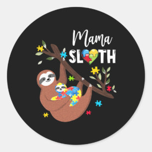 Sticker Rond Mama Sloth Puzzle Pièce Sensibilisation sur l'auti