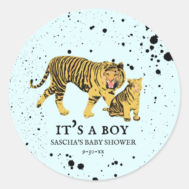 Sticker Rond Mama Tiger Peinture Splatter Baby shower garçon bl (Devant)