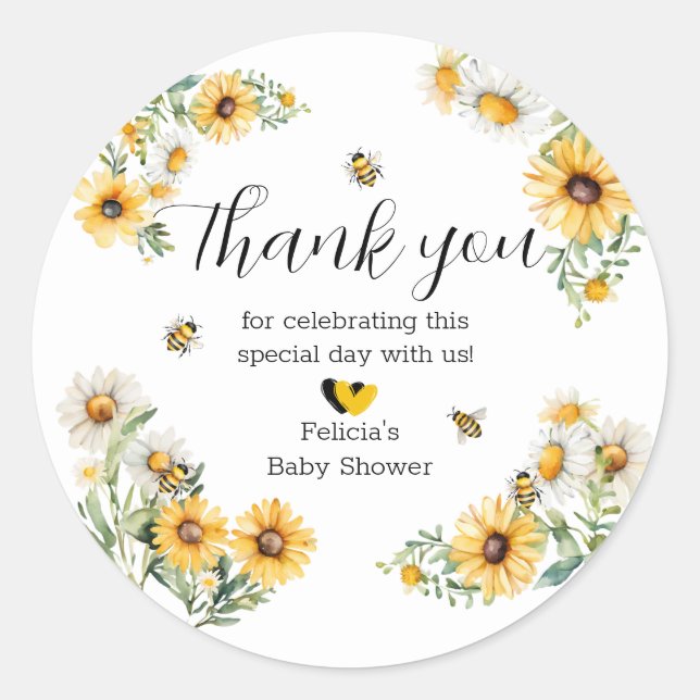 Sticker Rond Mama to Bee Fleurs jaunes Bumblebee Baby shower (Devant)