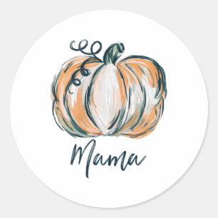 Sticker Rond Mama Watercolor Citrouille Fall Thanksgiving Hallo