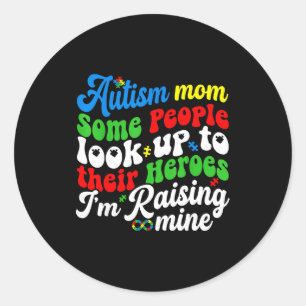 Sticker Rond Maman autiste élevant mon héros groovy rétro puzzl