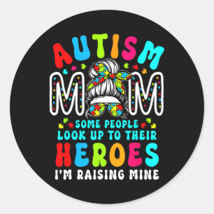 Sticker Rond Maman autiste élevant un héros Groovy Bun désordon