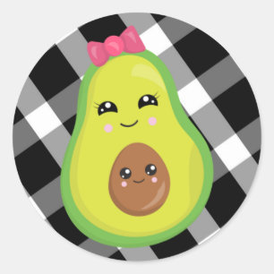 Sticker Rond Maman Avocado sur guingan noir/blanc