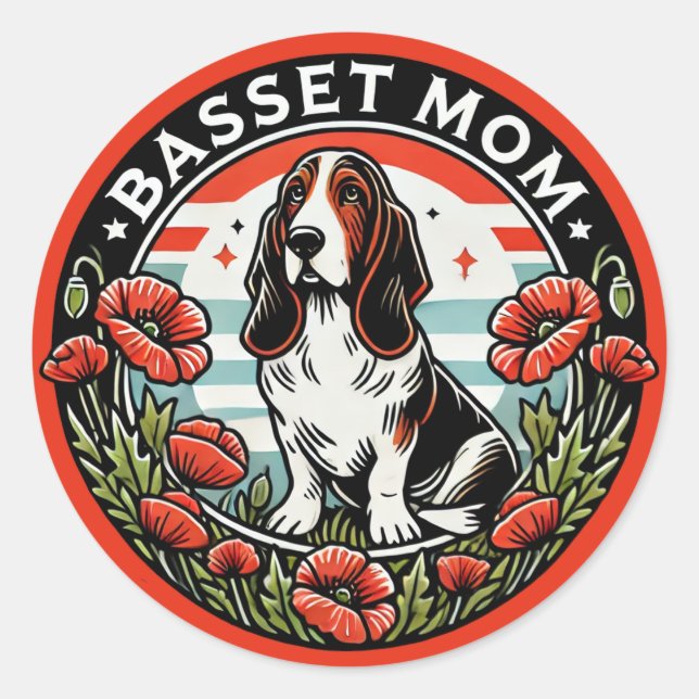 Sticker Rond Maman Basset                                       (Devant)