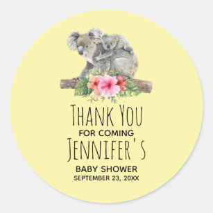 Sticker Rond Maman & Bébé Koala Ours Baby shower d'aquarelle mi