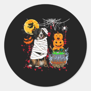 Sticker Rond Maman Bernese Mountain Dog Halloween Chien Pum eff