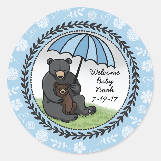 Sticker Rond Maman bienvenue Bear et CUB de bébé personnalisés (Devant)