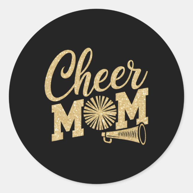 Sticker Rond Maman cheer Fan de Biggest Cheerleader Black Yello (Devant)