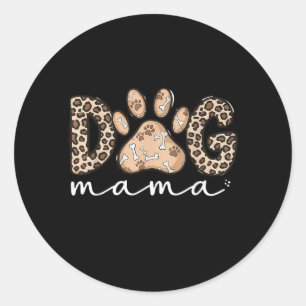 Sticker Rond Maman Chien Empreinte De Patte Mignonne Léopard De
