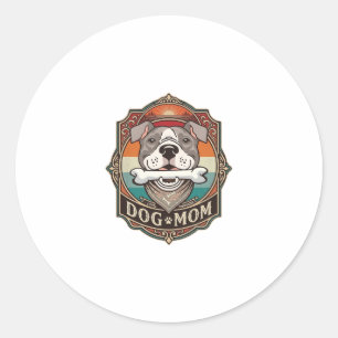 Sticker Rond Maman Chien Os Bandana Cadre Vintage_1